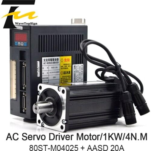 WaveTopSign 1KW AC Servo Motor Driver 4N.M 2500RPM 80ST-M04025 AC Motor Matched Servo Motor Driver AASD 20A Complete Motor kits