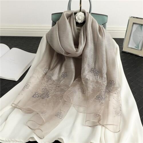 2021 Shawls Wraps Embroidery Women Silk Wool Scarf Hijab Floral Female Thin Foulard Bufanda Head Pashmina Beach Stoles