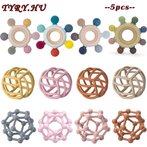 TYRY.HU 3/5Pcs New Style Baby Colorful Silicone Teether Toy Ball Infantil Chewable Baby Molar Toys Soft Food Grade Teether