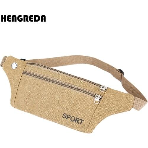 HENGREDA 2018 Men Fanny Pack Canvas Waist Bag Travel Bum Bag Women Lightweight with Earphone Hole Anti-Theft Bag Fit 6" Phone