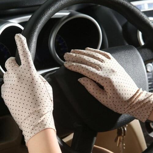 Summer Women Gloves Driving Fashion Dots Print Sun Protection Gloves Elastic Mittens Anti-UV High Elastic Thin Etiquette Glove