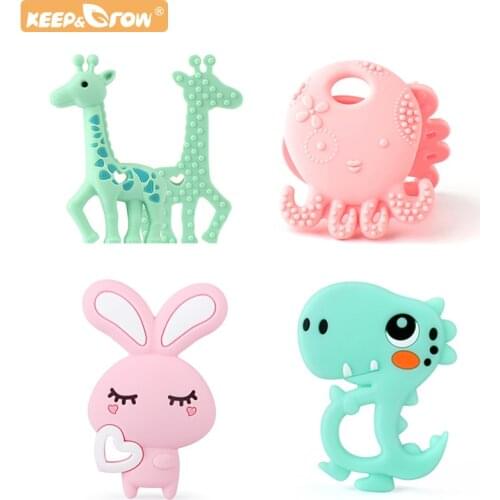 Keep&Grow wholesale 10pcs Bebe Silicone Animal Teether Cartoon Newborn Molar Toys BPA Free Teething Necklace Oral Care Products