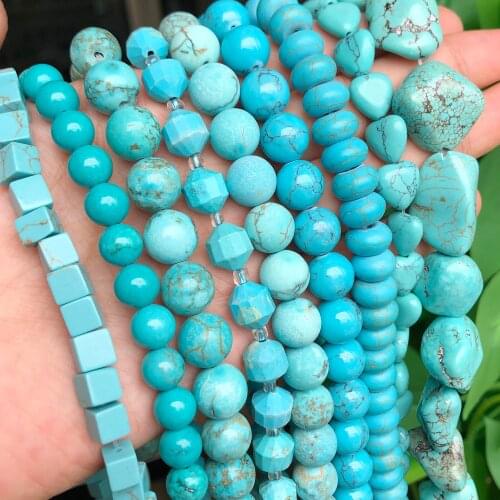 18style Blue Turquoises Beads Natural Stone Matte Faceted Round Rondelles Spacer Beads for Jewelry Making DIY Handmade Bracelet