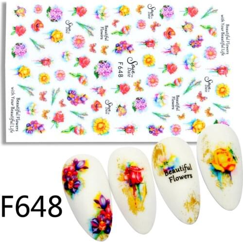 3D Purple Flower Sticker Decals Grass/Trees/Animals Design Adhesive Manicure Tips Nail Art Decorations