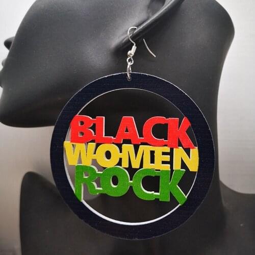 Free Shipping!!3 INCH Black Woman Rock Wooden Earrings