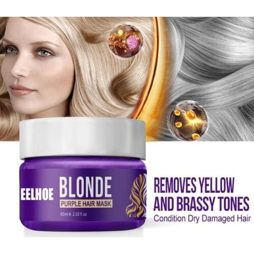 60ml Purple Hair Mask Repairs Frizzy Remove Yellow & Brassy Tones Make Hair Soft Smooth Professional Hair Mask Hair Care