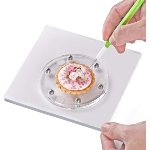 Big deal Acrylic Square Cookie Decorating Turntable Cookie Stencils Holder Cookie Sugar Turntable Swivel for Royal Icing(5.9In)