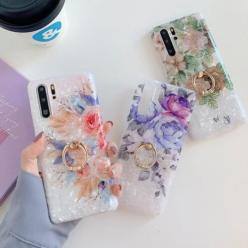 LOVECOM Dream Shell Phone Case For Huawei P30 P20 Pro Lite Mate 20 Pro Nova 5 With Finger Ring Soft Vintage Flower Back Cover