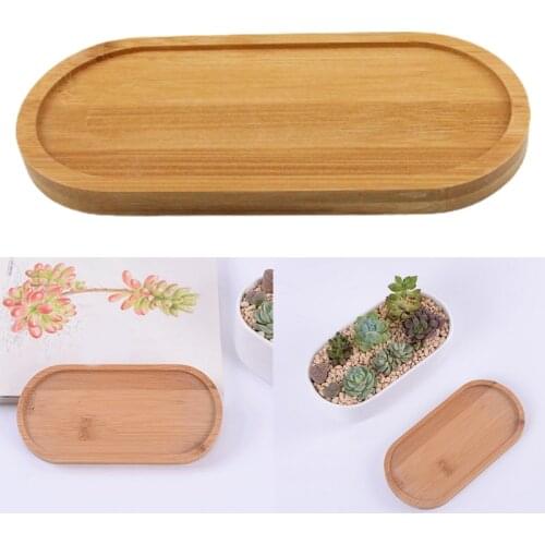 D08D Storage Plant Wooden Oval Flower Pot Tray Multi-function Flower Cushion Sturdy Succulents Bowl Mat Collection Display Plate