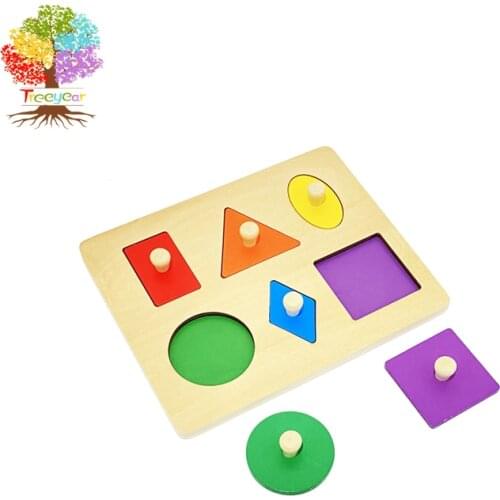 Treeyear Montessori Wooden Puzzle Board Knob Wooden Puzzle Geometric Shape Puzzle Early Education Material Sensorial Toy