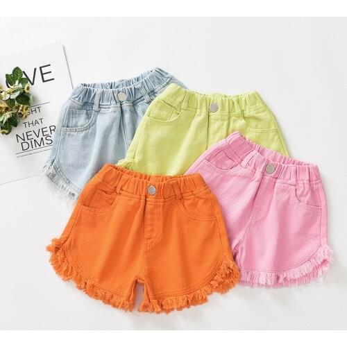 Kids Girls Jeans Shorts Little Big Girls Denim Shorts Candy Color Jeans Trousers for Girls Children Pants Bottoms 2019 Summer