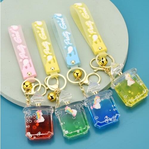 Unicorn Perfume Bottles Quicksand Keychain Liquid Float Animal Keyring Backpack Pendant Couples Women Key Chain Dropshipping