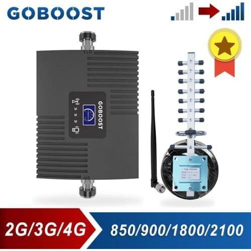 GOBOOST Repeater CDMA 850 GSM 900 LTE 1800 UNTS 2100 MHz 2g 3g 4g Signal Booster Cell Phone Amplifier Antenna With 10M Cable Kit