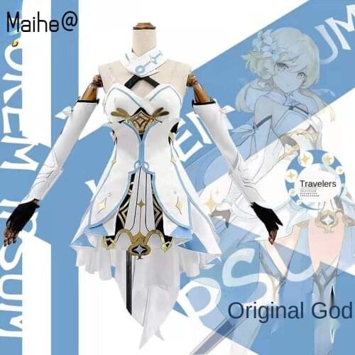 Game Genshin Impact Traveler Lumine Cosplay Costume Original Version Uniform Halloween Women Costumes Full Set