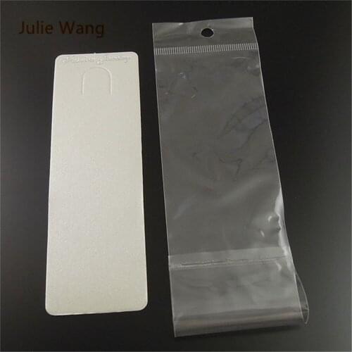JulieWang 100PCS White Paper Card +Plastic Bag Neckalce Jewelry Display Gift Candy Cupcake Brand Price Fashion