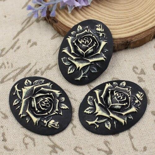 29*38mm Flat Back Resin Rose Flower Cameos Cabochons For Blank Base Tray Settings Jewelry Pendant Necklace DIY-Accessories 10pcs