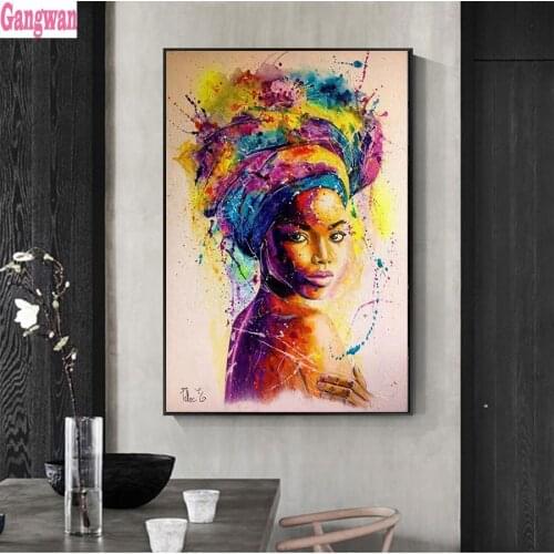Full,Square,round,diy,Diamond painting watercolor girl picture of rhinestone,Africa woman,mosaic full embroidery,Home decoration