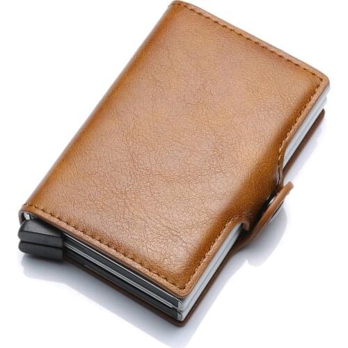 Rfid Blocking Protection Men Id Credit Card Holder Wallet Leather Metal Aluminum Business Bank Card Case CreditCard Cardholder