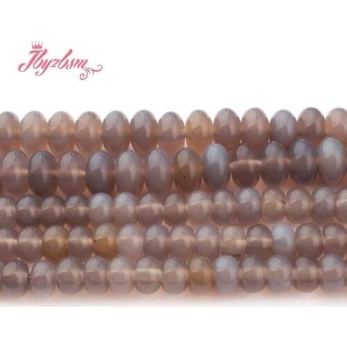 3x6 4x8mm Smooth Gray Agates Stone Rondelle Spacer Loose Beads for DIY Necklace Bracelet Jewelry Making Strand 15"Free Shipping
