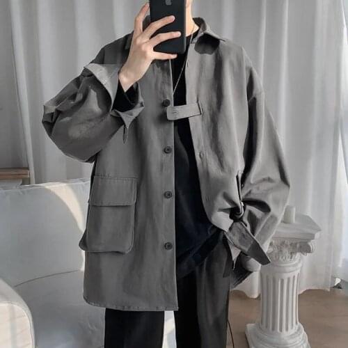 Jacket Men Harajuku Loose Long Sleeve Shirt Coat 2021 Autumn Clothing Casual Tops Korean Fashion Oversize Outwear Male Chaquetas