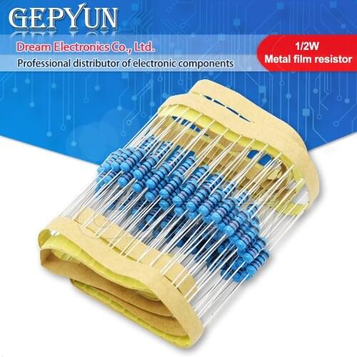 50pcs 1/2W Metal film resistor 1R~2.2M 100R 220R 330R 1K 1.5K 2.2K 3.3K 4.7K 10K 22K 47K 100K 100 220 330 1K5 2K2 3K3 4K7 ohm