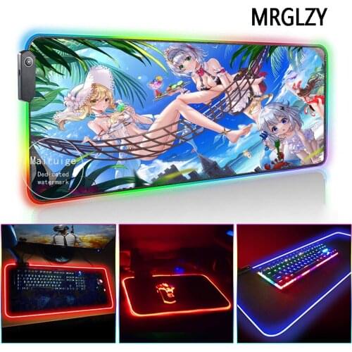 MRGLZY Anime Busty Girl Swimsuit Mouse Pad LED Light RGB Gamer Drop Shipping XXL DeskMat Gaming Accessories for Laptop Keyboard