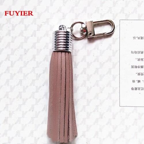 New Silver 8 cm Leather Key Chain Long Suede Tassel Key chain Korea Style Lobster Clasp Tassel Bag Charms 18 Colors