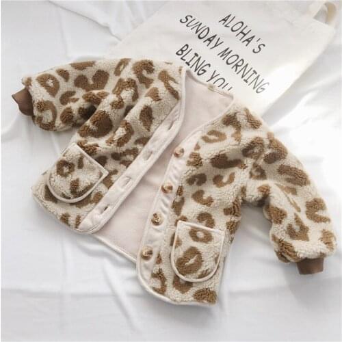 Plus Velvet Leopard Baby Warm New Korean Boys and Girls Thick Warm Coat girls jackets