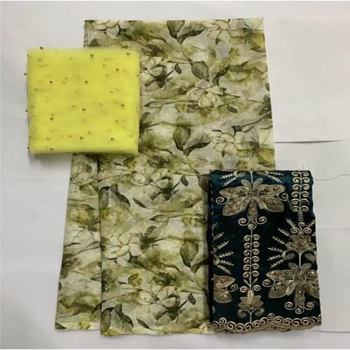 2020 Latest Fashion High Quality Cotton Embroidery African Lace Fabric 3 Piece Set Printing Fabric For Womens Dress!LXF99155