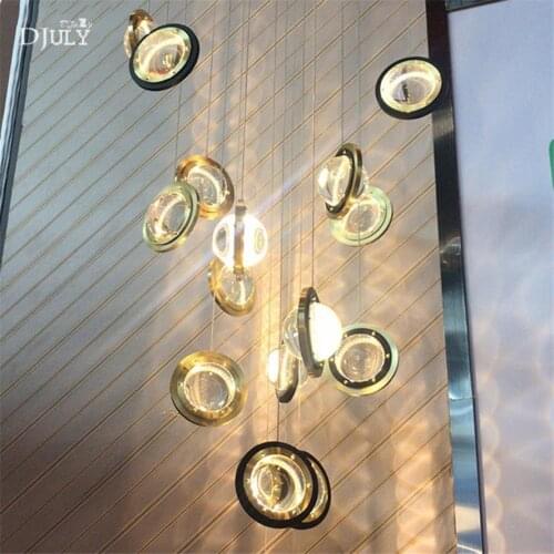 Postmodern designer metal ring Crystal ball led chandelier lighting for villa hotel staris luxury home deco suspension luminaire
