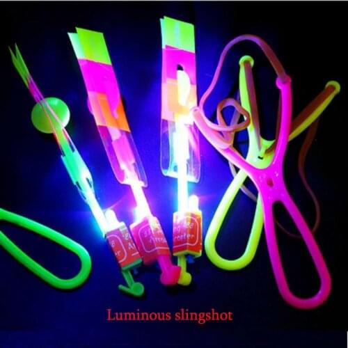 Outdoor LED Slingshot Rocket Bamboo Dragonfly Parachute Light Shooting Catapult Flying Arrows Kids Toys for Children Boys Gifts