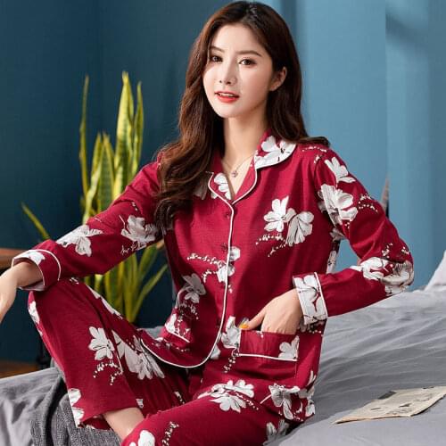 Spring Autumn Women Pajamas Two Pieces Sets Nightdress Sleepwear Female Pajamas Home Clothes Print Sweet Girls Sleepwears