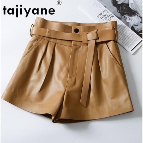 Shorts Leather Genuine Female Real Sheepskin Womens Trousers Woman Cloth High Waist Shorts Spodnie Damskie TN2323