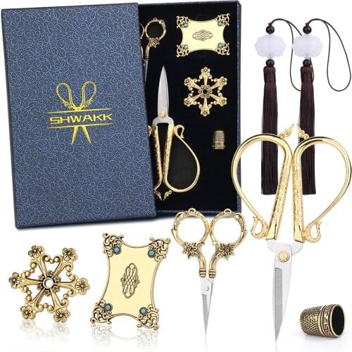 SHWAKK Sewing Scissors Set Embroidery Scissors Vintage Scissors with European Style Vintage Sewing Kit for Sewing DIY Tools