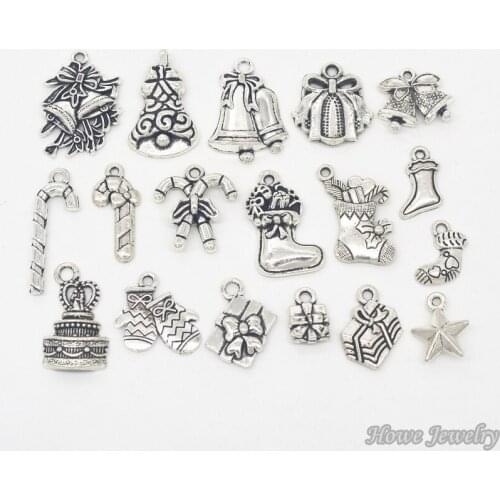 Mixed 54pcs Christmas charm Antique silver Pendant european Style jewelry findings Q011