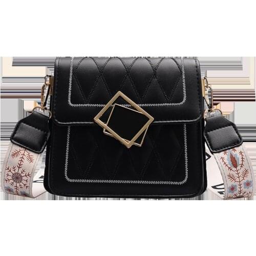 Women PU Leather Crossbody Bag Rhombus Floral Shoulder Strap Portable Square Inner Pocket Detachable Buckle Pack