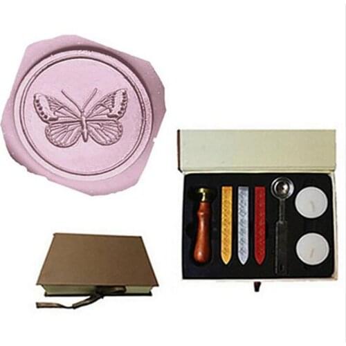 Vintage Butterfly Custom logo image wedding invitations Wax sealing stamp Probes for brazier melting spoon gift box set