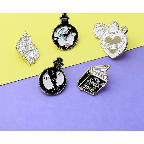 Magic Spell Book Brooches Magic bottle magic book Perfume Liquid medicine Enamel Pins Brooch Backpack Lapel Badges Gift