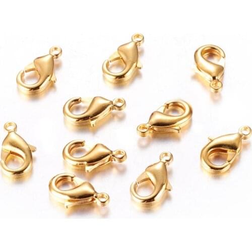 20Pcs Brass Lobster Claw Clasps for Jewelry Necklaces Bracelet Chain DIY Making Findings Nickel Free Golden Color about 12x7x3mm