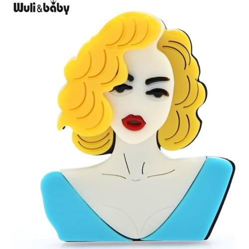 Wuli&baby Acrylic Beauty Actor Brooches For Women Sexy Monroe Lady Figure Badge Brooch Pin Gifts