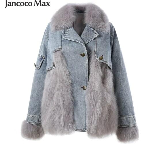 Winter Fur Coats Women Fashion Fox Fur Parka Warm Outerwear Female Clothing Denim Jacket With Fur Jeans S3502