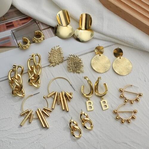 AENSOA 2021 New Gold Color Earrings for Women Multiple Trendy Small Large Geometric Drop Earrings Fashion Punk Jewelry Brincos