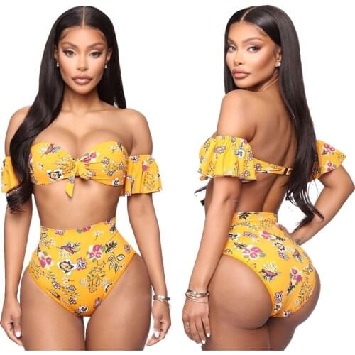 2 Piece Set Swimsuit Sleeved New High Waist Bikini European and Digital American Printed Sexy Swimsuit Women