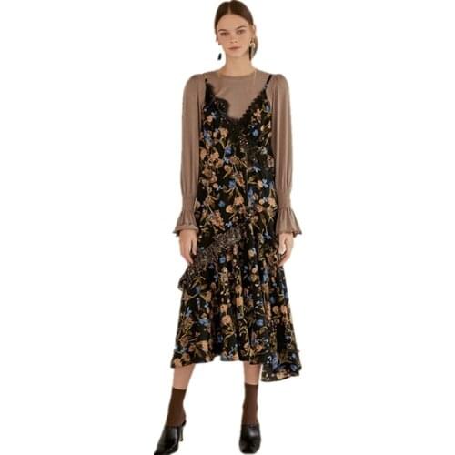 Bohemian Floral Print Dress for Women 2021 Summer Maxi Dress Vestidos V Neck Lace Patchwork Spaghetti Strap A Line Holiday Dress