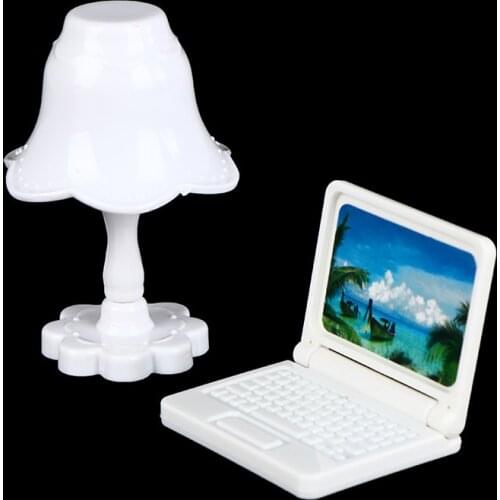 1 Set Dollhouse Mini Modern Laptop Computer Desk Lamp Furniture Children Pretend Toy