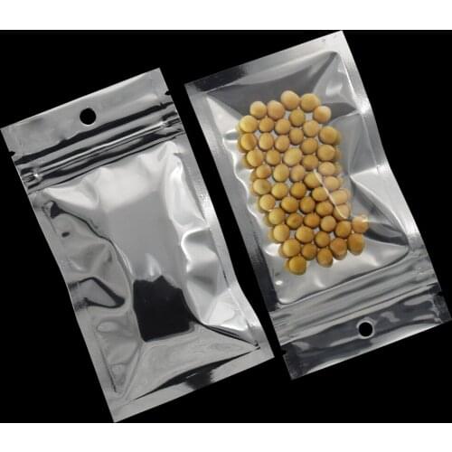 100pcs 8.5x14cm Front Clear Silver Back Aluminum Foil Zip Lock Packing Pouch Reclosable Mylar Foil Bag Vacuum Food Storage