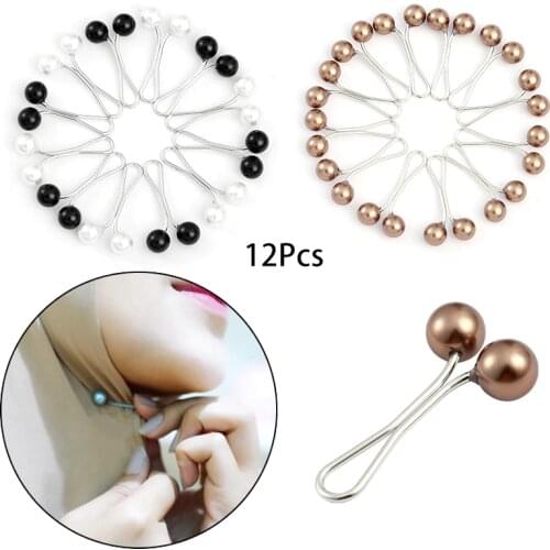 12pcs/lot Headscarf Shawl Scarf Lady Muslim Scarf Hijab Clips Pearl Brooch Pin Fixed Anti Slip Brooch for Women Jewelry