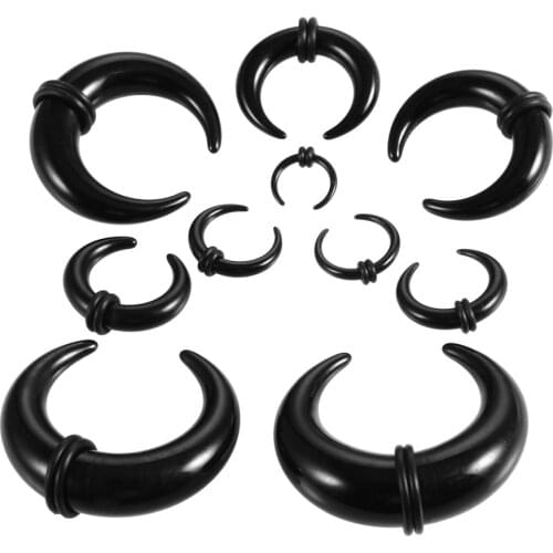 2pcs/lot Acrylic C Sahpe Buffalo Ear Pincher Septum Rings Piercing Black Ear Taper Stretcher with O-Rings Jewelry 1.6mm-14mm