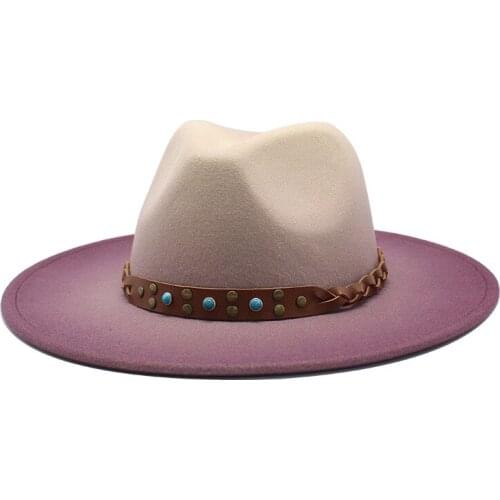 2020 Men Women Wool Two-color gradient Fedora Hat Wide Brim Jazz Hat Church Hat Elegant Lady Fascinator Pop Hat Party Hat