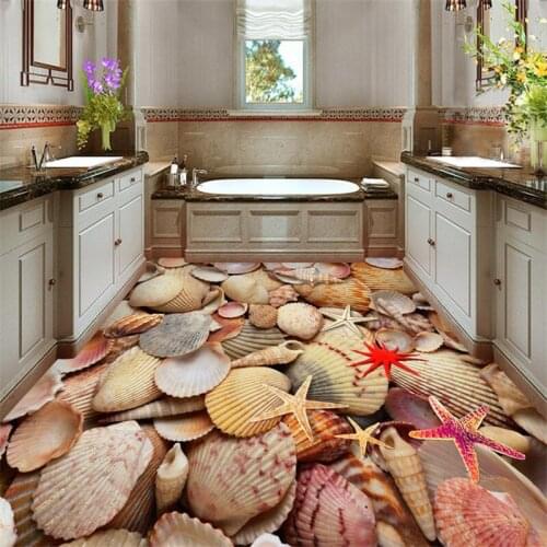 Beibehang custom wallpaper 3d floor murals wall paper dazzling shell conch toilet bathroom bedroom 3d floor papel de parede